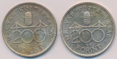 1992. 200Ft Ag "MNB" (2x) T:2 patina
