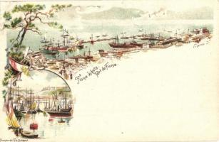 1898 Fiume, Rijeka; Kikötő. Ezredéves Kiállítás. Posner és fia litho. Brown 2 Kr Ga. s: Cserna K.
