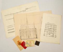 Vegyes nyomtatvány tétel, régi épület meszetrajzok, MSZMP tagsági, boroscímke, nagykőrősi napok füzet, plakett