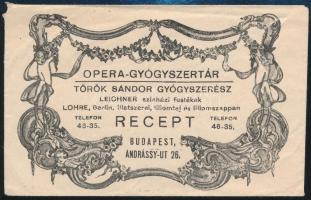 cca 1920 Budapest Opera gyógyszertár receptboríték