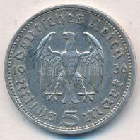 Német Harmadik Birodalom 1936A 5M Ag "Hindenburg" T:2 German Third Reich 1936A 5 Mark Ag &...