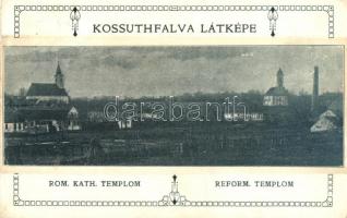 Bácskossuthfalva, Kossuthfalva, Ómoravica, Stara Moravica; látkép, Római katolikus templom, Református templom. Kiadja Berger Sándor / general view with Catholic and Calvinist churches + 1911 Szabadka-Gombos-Palánka 386. vonat pecsét (EK)