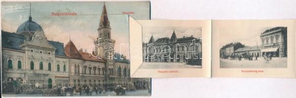 Nagykikinda, Kikinda; Városháza, Aigner, Pentz Miklós és Pentz Péter üzlete; leporellólap, belül: Po...