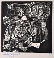 Józsa János (1936- ): Nyár, linó, papír, jelzett, 20×19,5 cm