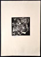 Józsa János (1936- ): Nyár, linó, papír, jelzett, 20×19,5 cm