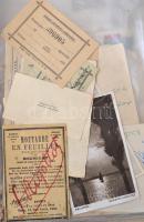 cca 1920-1948 Vegyes papírrégiség tétel, közte vásárlási könyvvel, eljegyzési kártyával, névjegykárt...