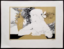 Szász Endre (1926-2003): Merengő lány, szitanyomat, papír, jelzett, számozott (56/100), 40×51,5 cm
