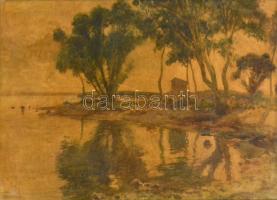 Mendlik Lajos (1903-1985): Vízparti táj, akvarell, papír, jelzett, üvegezett fa keretben, 36,5×51,5 cm