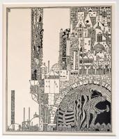 Kozma Lajos (1884-1948): Forgatag, cinkográfia, papír, jelzett a cinkográfián, paszpartuban, 20×17 cm