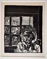 Kondor Béla (1931-1972): Gyötrelem. Fametszet, papír, jelzés nélkül, paszpartuban, 13,5x11 cm