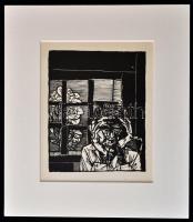 Kondor Béla (1931-1972): Gyötrelem. Fametszet, papír, jelzés nélkül, paszpartuban, 13,5x11 cm