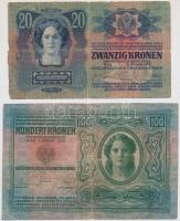1912. 100K + 1913. 20K mindkettő hamis "Újvidék város alispán 1919. jan. 19. Felülbélyegzés&quo...