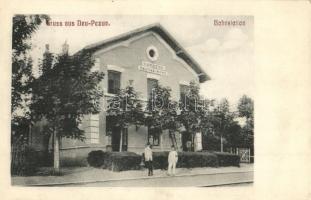 1913 Újpázova, Neu-Pazua, Nova Pazova; Bahnhof, Bahnstation / vasútállomás, létra, vasutasok / railway station, ladder, railwaymen (EK)