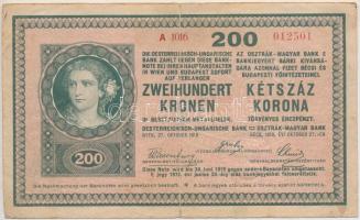 1918. 200K A 1016 sima hátlappal, Szegedi Bankegyesület Részvénytársaság 1906 szárazpecséttel T:III