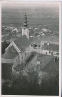 1941 Lendva, Alsólendva, Donja Lendava, Lendava; látkép, katolikus templom, automobil / general view, Catholic church, automobile. photo
