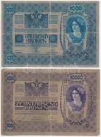 1902. 1000K + 1918. 10.000K mindkettő piros "MAGYARORSZÁG" körbélyegzővel és egy hamis mag...