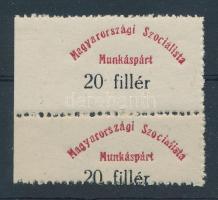 ~1910 Magyarországi Szocialista Munkáspárt 20f tagsági bélyeg pár elfogazva