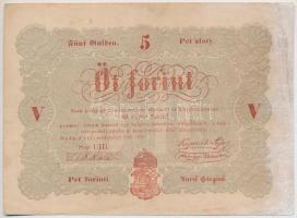 1848. 5Ft Kossuth bankó vörösesbarna nyomat T:III bankjegy oldalán elszíneződés Adamo G109