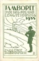 1933 Jamboree Polska / Lengyel cserkész jamboree reklámlapja / Polish Scout Jamboree in Zaglebie Dabrowskie, artist signed (EB)