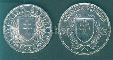 Szlovákia 1939. 20K Ag "Tiso" + 1944. 10K Ag "Pribina" T:2,2-