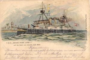 1904 SMS Kaiser Franz Josef I. auf der Fahrt von Colombo nach Aden. K.u.K. Kriegsmarine art postcard. A. Reinhard's Verlag Fiume s: R. Hochberg (EK)