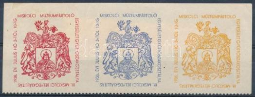 1938 Miskolci bélyegkiállítás levélzáró hármascsík