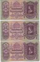 1930. 100P (3x) sorszámkövetők néhány darabon nyomdai papírránc T:I,I- egyiken bankjegy jobb alsó sarkán szamárfül Adamo P17