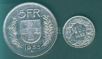 Svájc 1932. 1/2Fr Ag + 1953. 5Fr Ag T:2/3+