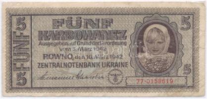 Ukrajna / Német megszállás 1942. 5K lezárt fóliatokban T:III-  Ukraine / German occupation 1942. 5 Karbowanez in sealed plastic case C:VG Krause 51