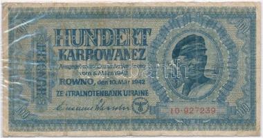 Ukrajna / Német megszállás 1942. 100K leárt fóliatokban T:III-,IV  Ukraine / German occupation 1942. 100 Karbowanez in sealed plastic case C:VG,G Krause 55