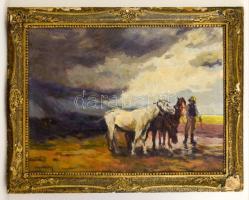 Kiss Károly (1889-1953): Vihar előtt. Olaj, vászon (szakadással), 60×80 cm