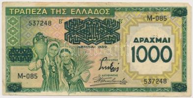 Görögország 1939. 100D 1000D felülbélyegzéssel T:III Greece 1939. 100 Drachmai with 1000 Drachmai overprint C:F  Krause 111