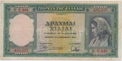 Görögország 1939. 1000D T:III- Greece 1939. 1000 Drachmai C:VG Krause 110.a