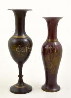 2 db indiai réz váza, kopottak, egyiken apró horpadással, m: 26 és 29 cm