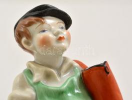 Herendi csizmás fiú, kézzel festett, jelzett, apró kopásokkal, m: 18 cm