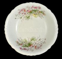 cca 1900 mosdótál, részben kézzel festett, kopott, jelzés nélkül, d:40,5 cm