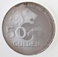 Hollandia 1982. 50G Ag "Holland-Amerikai barátság" dísztokban tanúsítvánnyal T:PP patina
...