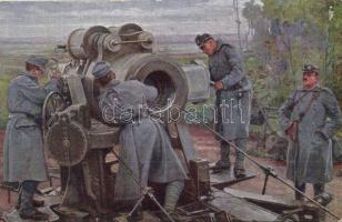 Weltkrieg 1914-1916. Vorbereitungen zum Abfeuern eines 30,5 cm Mörsers / Előkészületek a 30,5 cm kaliberű mozsár elsütéséhez / WWI Austro-Hungarian K.u.K. military, soldiers preparing to fire the 30,5 cm mortar, cannon