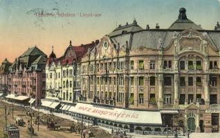 Temesvár, Timisoara; Belváros, Lloyd-sor és kávéház, útépítés, Reisz Alfréd üzlete / cafe, street construction, shop