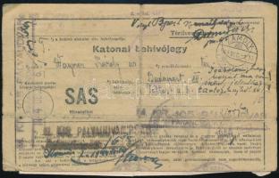 1944 Névre szóló katonai (SAS) behívójegy