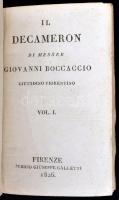 Giovanni Boccaccio: Il Decameron. I-I. kötet. Firenze, 1826, Giuseppe Galletti, 397+347 p. Olasz nyelven. Korabeli aranyozott gerincű félbőr-kötés, festett lapélekkel, jó állapotban.