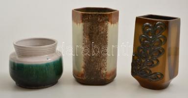 Iparművészeti mázas kerámia váza, jelzett, hibátlan, 3 db