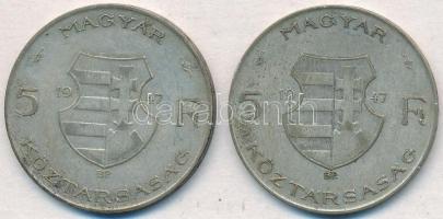 1947. 5Ft Ag "Kossuth" (2x) T:2-,3 patina