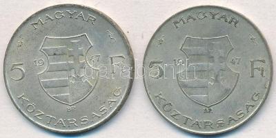 1947. 5Ft Ag "Kossuth" (2x) T:2-3