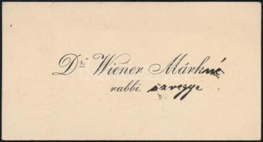 Dr. Wiener Márk kőszegi rabbi névjegykártyája, rajta özvegye kézzel írt sorai