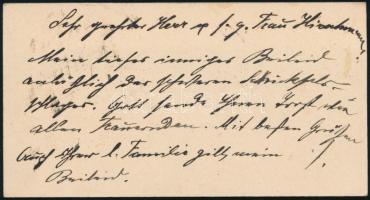 Dr. Wiener Márk kőszegi rabbi névjegykártyája, rajta özvegye kézzel írt sorai