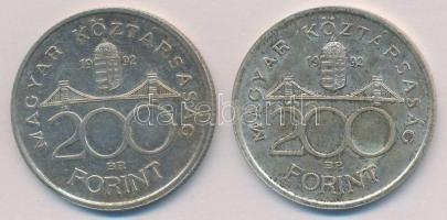 1992. 200Ft Ag "MNB" (2x) T:2 patina