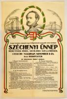 1925 Budapest, Széchenyi ünnep plakát, Széchenyi Ünnep Országos Bizottsága, Budapest Székesfőváros Házinyomdája, hajtásnyommal, kis javítással, 93x63 cm