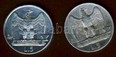 Olaszország 1927R 1L Ag (*Fert*) T:2+ kis ph + 1929R 1L Ag peremvariáns (**Fert**) T:3+ ph