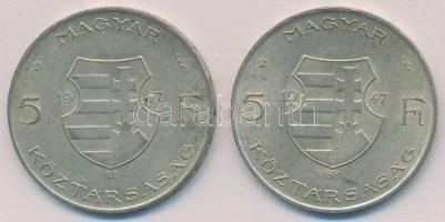 1947. 5Ft Ag "Kossuth" (2x) T:2,2-